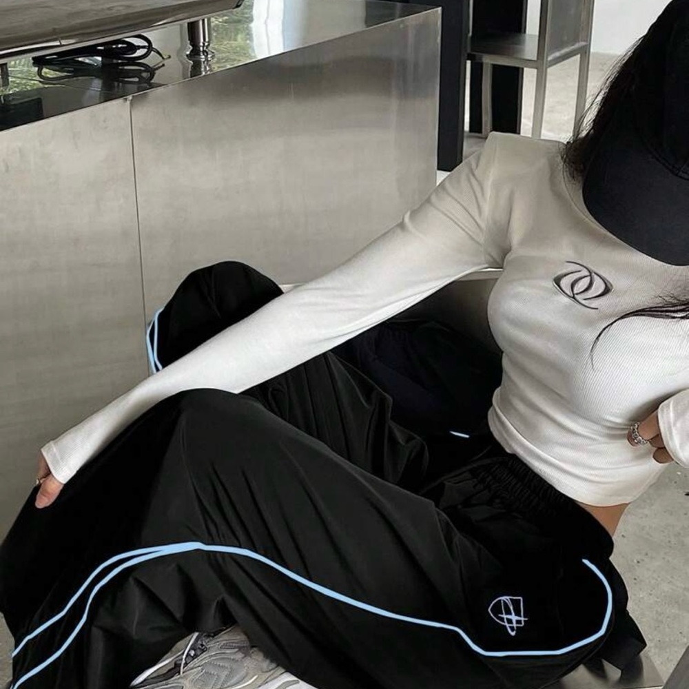 Black Track Pants with Blue Stripe - Picture 2 of 2